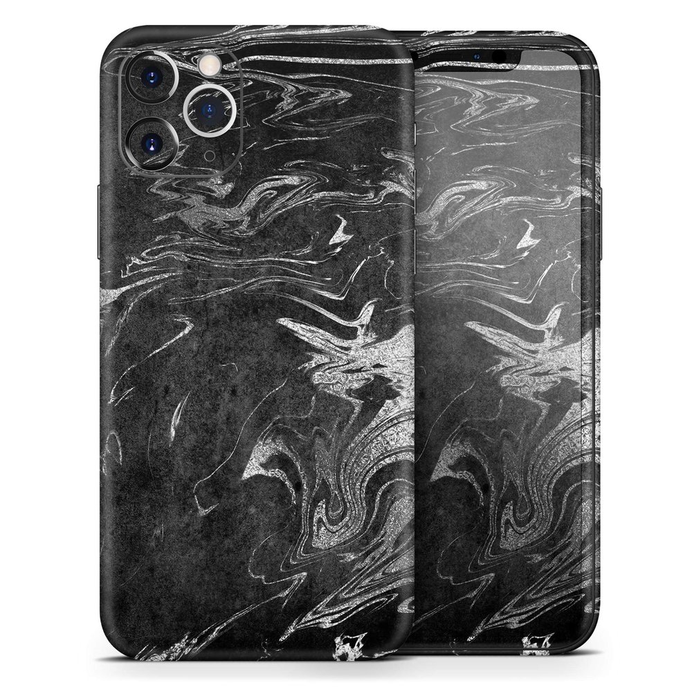 Black & Silver Marble Swirl V8 - DesignSkinz Protective Vinyl Decal Wrap Skin Cover Compatible with The Apple iPhone XR (Full-Body, Screen Trim & Back Glass Skin)