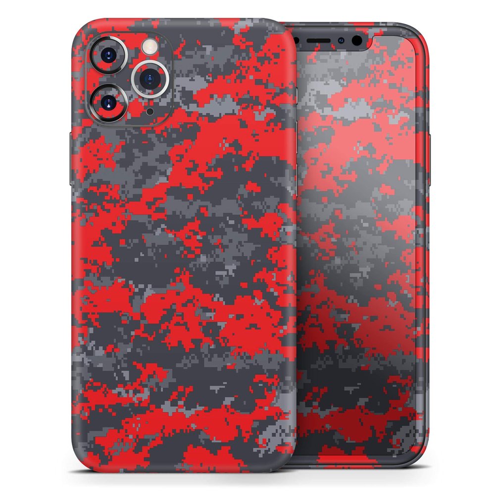 Red and Gray Digital Camouflage - DesignSkinz Protective Vinyl Decal Wrap Skin Cover Compatible with The Apple iPhone Xs Max (Full-Body, Screen Trim & Back Glass Skin)
