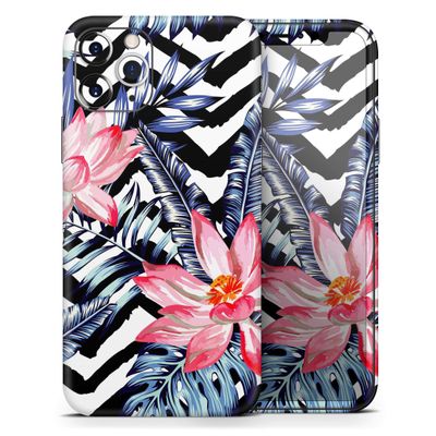 Vivid Tropical Chevron Floral v1 - DesignSkinz Protective Vinyl Decal Wrap Skin Cover Compatible with the Apple iPhone 11 (Full-Body, Screen Trim & Back Glass Skin)