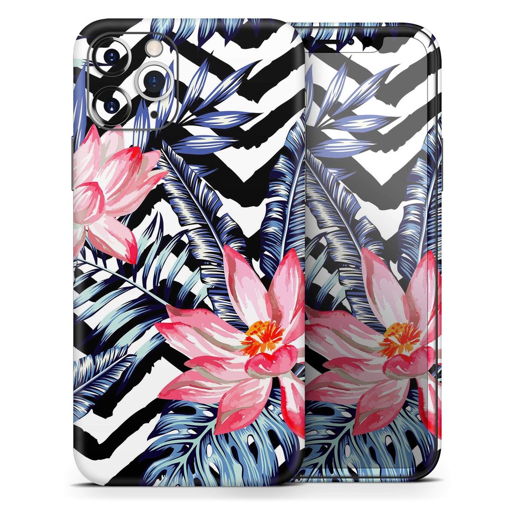 Vivid Tropical Chevron Floral v1 - DesignSkinz Protective Vinyl Decal Wrap Skin Cover Compatible with the Apple iPhone 11 (Full-Body, Screen Trim & Back Glass Skin)