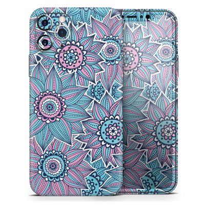 Pink & Blue Flowered Pattern - DesignSkinz Protective Vinyl Decal Wrap Skin Cover Compatible with The Apple iPhone Xs Max (Full-Body, Screen Trim & Back Glass Skin)