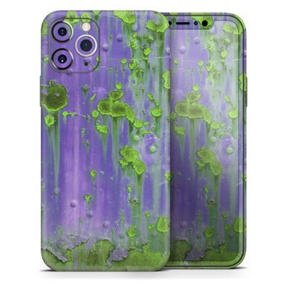 Purple Metal with Lime Green Rust - DesignSkinz Protective Vinyl Decal Wrap Skin Cover Compatible with The Apple iPhone SE (2020) (Full-Body, Screen Trim & Back Glass Skin)