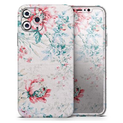 Coral & Blue Grunge Watercolor Floral - DesignSkinz Protective Vinyl Decal Wrap Skin Cover Compatible with The Apple iPhone Xs (Full-Body, Screen Trim & Back Glass Skin)