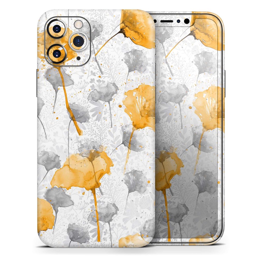 Karamfila Yellow & Gray Floral V11 - DesignSkinz Protective Vinyl Decal Wrap Skin Cover Compatible with The Apple iPhone 11 Pro (Full-Body, Screen Trim & Back Glass Skin)