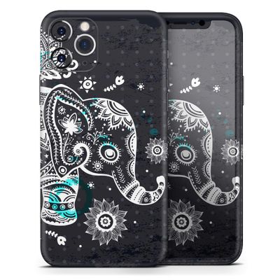 Aztec Elephant Blue Accented Modern Illustration - DesignSkinz Protective Vinyl Decal Wrap Skin Cover Compatible with The Apple iPhone Xs Max (Full-Body, Screen Trim & Back Glass Skin)