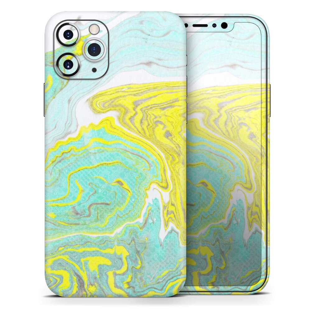 Mixtured Yellow and Green Textured Marble - DesignSkinz Protective Vinyl Decal Wrap Skin Cover Compatible with The Apple iPhone 11 Pro (Full-Body, Screen Trim & Back Glass Skin)