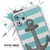 Teal Stripes with Gray Nautical Anchor - DesignSkinz Protective Vinyl Decal Wrap Skin Cover Compatible with the Apple iPhone SE (2020) (Full-Body, Screen Trim & Back Glass Skin) view 3