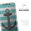 Teal Stripes with Gray Nautical Anchor - DesignSkinz Protective Vinyl Decal Wrap Skin Cover Compatible with the Apple iPhone SE (2020) (Full-Body, Screen Trim & Back Glass Skin) view 4