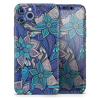 Floral Blues - DesignSkinz Protective Vinyl Decal Wrap Skin Cover Compatible with the Apple iPhone Xs (Full-Body, Screen Trim & Back Glass Skin)