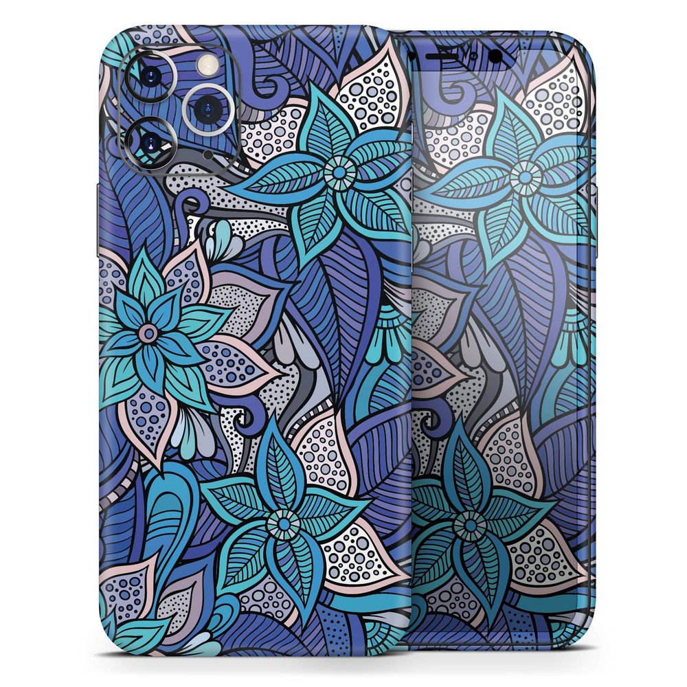 Floral Blues - DesignSkinz Protective Vinyl Decal Wrap Skin Cover Compatible with the Apple iPhone Xs (Full-Body, Screen Trim & Back Glass Skin)