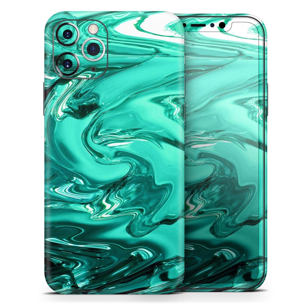 Bright Trendy Green Color Swirled - DesignSkinz Protective Vinyl Decal Wrap Skin Cover Compatible with The Apple iPhone SE (2020) (Full-Body, Screen Trim & Back Glass Skin)