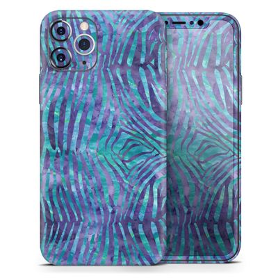 Blue and Purple Watercolor Zebra Pattern - DesignSkinz Protective Vinyl Decal Wrap Skin Cover Compatible with the Apple iPhone SE (2020) (Full-Body, Screen Trim & Back Glass Skin)