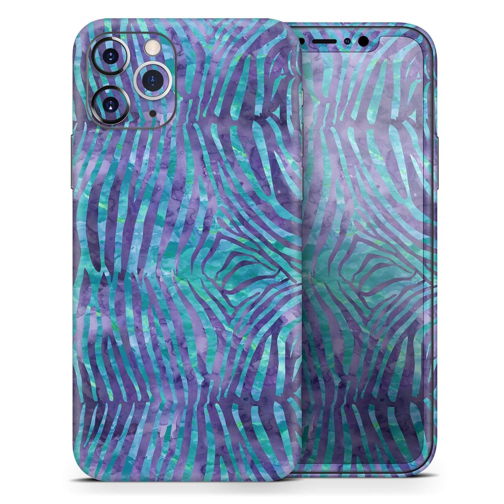 Blue and Purple Watercolor Zebra Pattern - DesignSkinz Protective Vinyl Decal Wrap Skin Cover Compatible with the Apple iPhone SE (2020) (Full-Body, Screen Trim & Back Glass Skin)