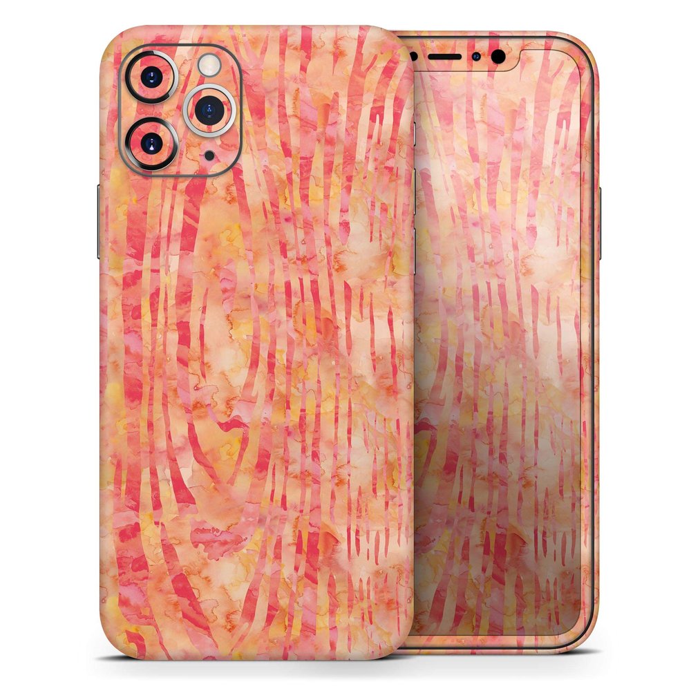 Orange Watercolor Woodgrain - DesignSkinz Protective Vinyl Decal Wrap Skin Cover Compatible with The Apple iPhone Xs (Full-Body, Screen Trim & Back Glass Skin)