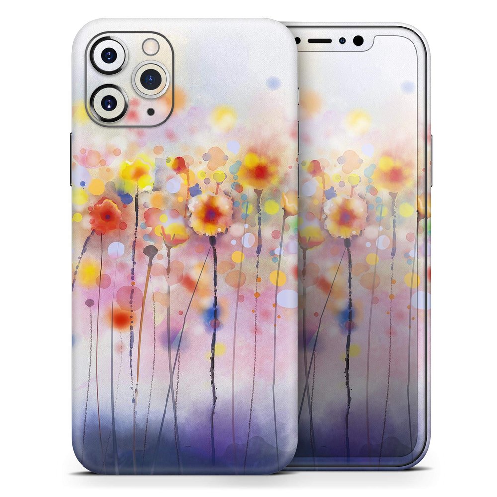Drizzle Watercolor Flowers V1 - DesignSkinz Protective Vinyl Decal Wrap Skin Cover Compatible with The Apple iPhone 11 Pro (Full-Body, Screen Trim & Back Glass Skin)