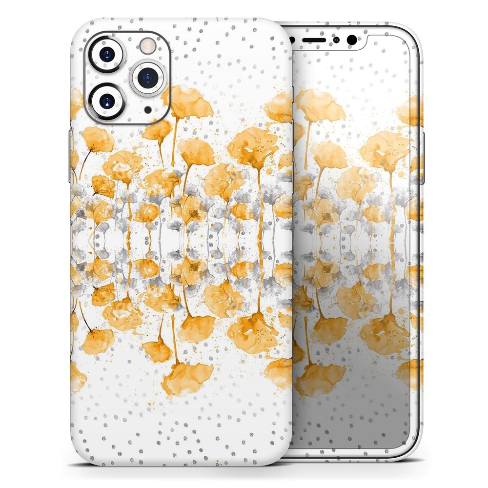 Karamfila Yellow & Gray Floral V2 - DesignSkinz Protective Vinyl Decal Wrap Skin Cover Compatible with The Apple iPhone 11 (Full-Body, Screen Trim & Back Glass Skin)