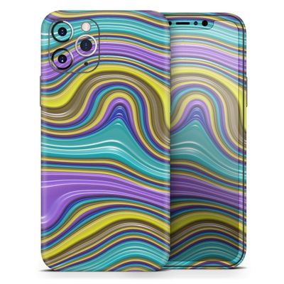 Bright Purple Teal and Mustard Yellow Color Waves - DesignSkinz Protective Vinyl Decal Wrap Skin Cover Compatible with the Apple iPhone Xs Max (Full-Body, Screen Trim & Back Glass Skin)