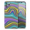 Bright Purple Teal and Mustard Yellow Color Waves - DesignSkinz Protective Vinyl Decal Wrap Skin Cover Compatible with the Apple iPhone Xs Max (Full-Body, Screen Trim & Back Glass Skin) view 1