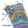 Bright Purple Teal and Mustard Yellow Color Waves - DesignSkinz Protective Vinyl Decal Wrap Skin Cover Compatible with the Apple iPhone Xs Max (Full-Body, Screen Trim & Back Glass Skin) view 3