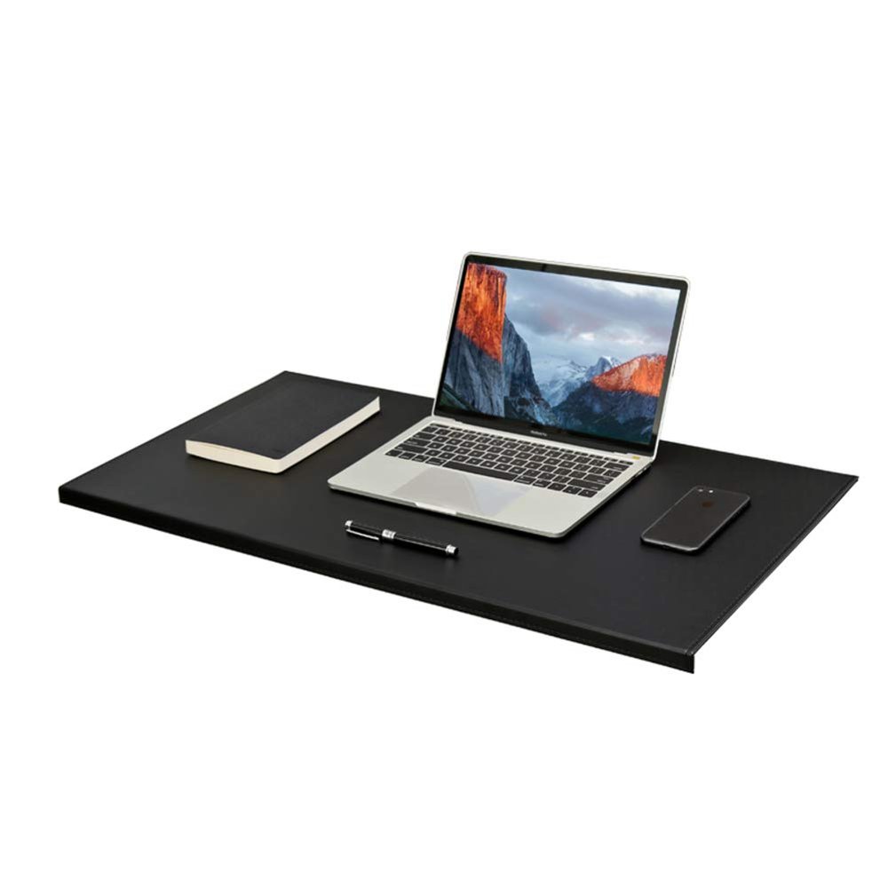 YUMUO Buckle Smooth Modern Table Protector for Work Game,pu Leather Hard Large Mouse Pad,Business Waterproof Simple Desk Pad with Full Grip Fixation Lip Black 80x40cm(31x16inch)