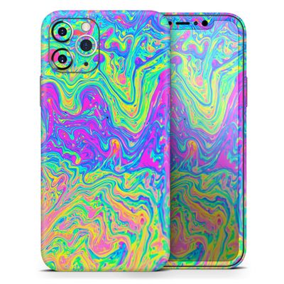 Neon Color Swirls V2 - DesignSkinz Protective Vinyl Decal Wrap Skin Cover Compatible with The Apple iPhone Xs (Full-Body, Screen Trim & Back Glass Skin)