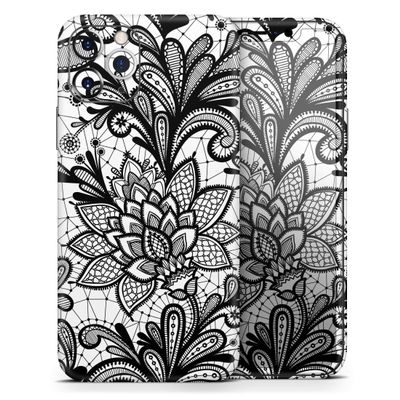 Black and White Geometric Floral - DesignSkinz Protective Vinyl Decal Wrap Skin Cover Compatible with The Apple iPhone XR (Full-Body, Screen Trim & Back Glass Skin)