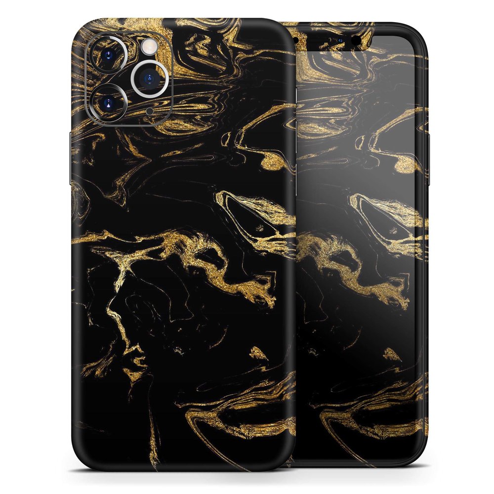 Black & Gold Marble Swirl V8 - DesignSkinz Protective Vinyl Decal Wrap Skin Cover Compatible with The Apple iPhone Xs Max (Full-Body, Screen Trim & Back Glass Skin)