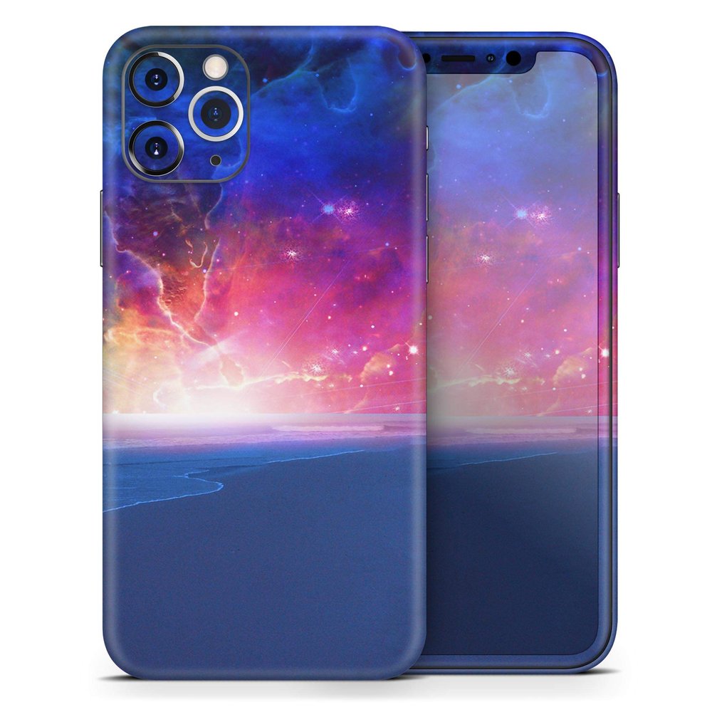 Galaxy Explosion Over Calm Sea Shore - DesignSkinz Protective Vinyl Decal Wrap Skin Cover Compatible with The Apple iPhone Xs Max (Full-Body, Screen Trim & Back Glass Skin)