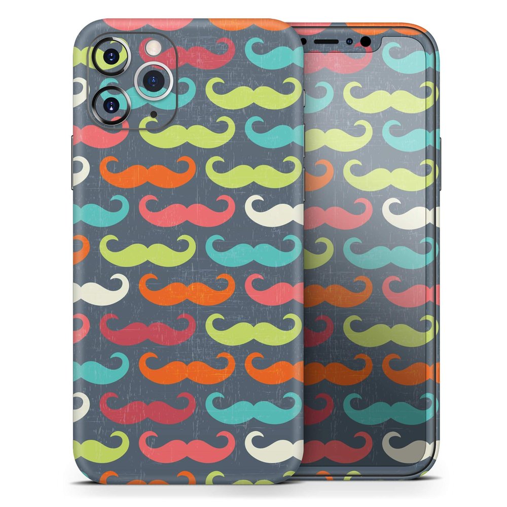 Colorful Scratched Mustache Pattern - DesignSkinz Protective Vinyl Decal Wrap Skin Cover Compatible with The Apple iPhone 11 (Full-Body, Screen Trim & Back Glass Skin)