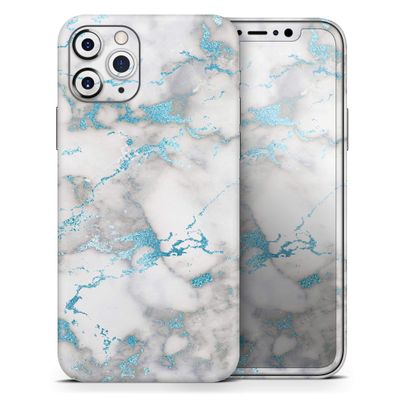 Marble & Digital Blue Frosted Foil V2 - DesignSkinz Protective Vinyl Decal Wrap Skin Cover Compatible with The Apple iPhone X (Full-Body, Screen Trim & Back Glass Skin)