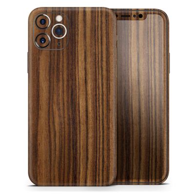 Bright Ebony Woodgrain 2 - DesignSkinz Protective Vinyl Decal Wrap Skin Cover Compatible with the Apple iPhone Xs (Full-Body, Screen Trim & Back Glass Skin)