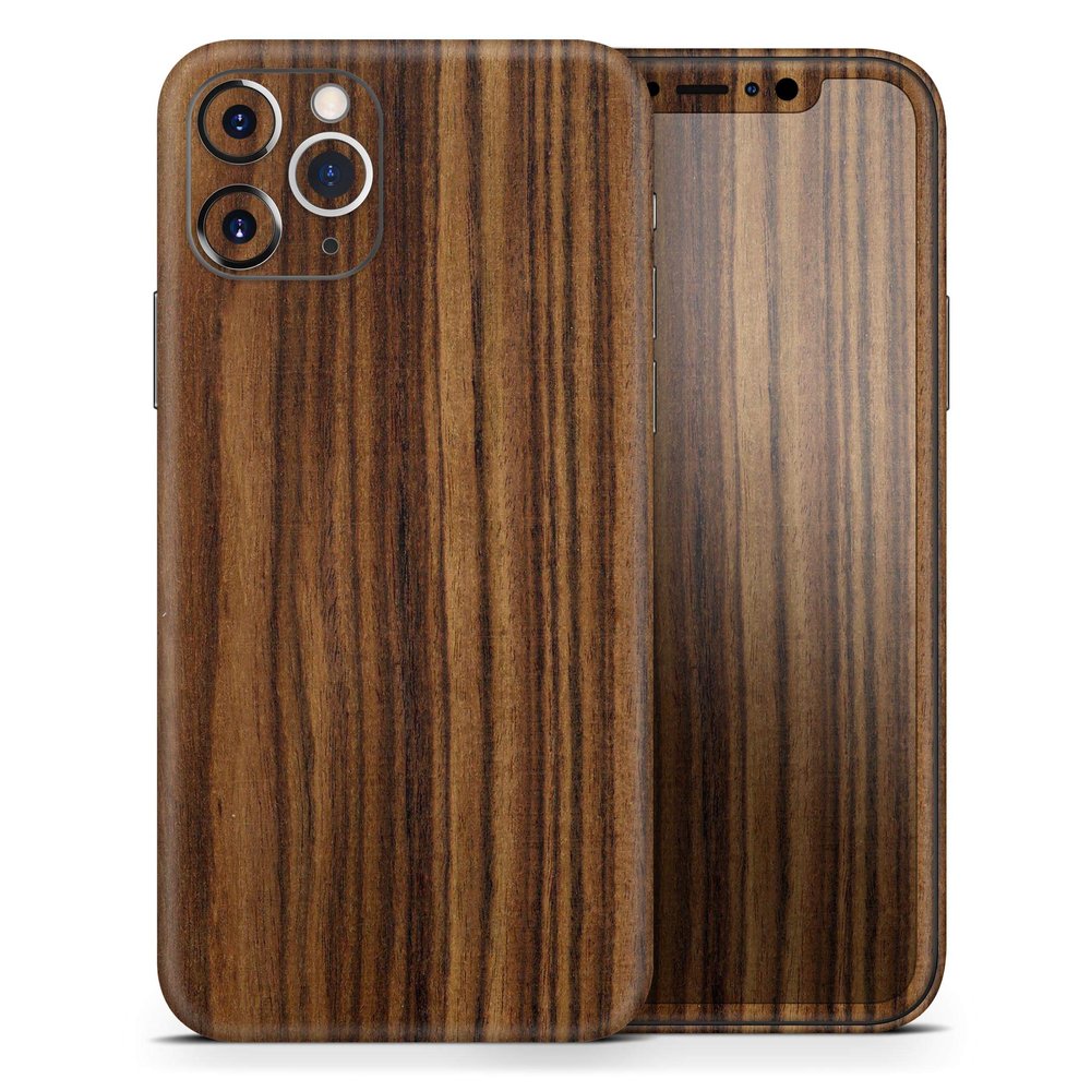 Bright Ebony Woodgrain 2 - DesignSkinz Protective Vinyl Decal Wrap Skin Cover Compatible with the Apple iPhone Xs (Full-Body, Screen Trim & Back Glass Skin)