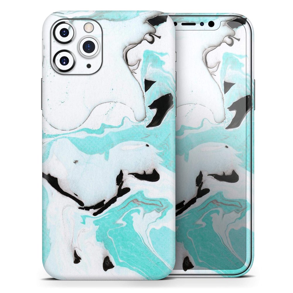 Black and Teal Textured Marble 2 - DesignSkinz Protective Vinyl Decal Wrap Skin Cover Compatible with The Apple iPhone XR (Full-Body, Screen Trim & Back Glass Skin)