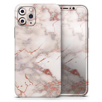 Rose Pink Marble & Digital Gold Frosted Foil V1 - DesignSkinz Protective Vinyl Decal Wrap Skin Cover Compatible with The Apple iPhone XR (Full-Body, Screen Trim & Back Glass Skin)