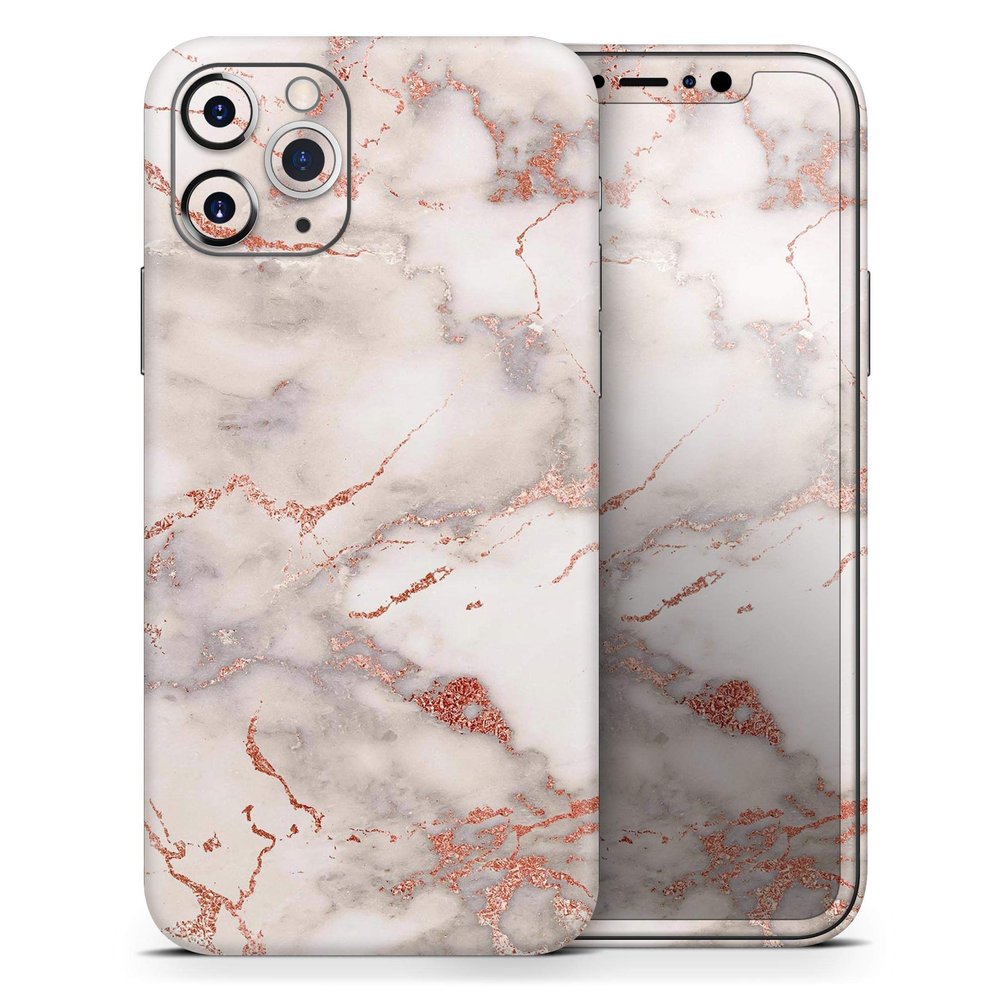 Rose Pink Marble & Digital Gold Frosted Foil V1 - DesignSkinz Protective Vinyl Decal Wrap Skin Cover Compatible with The Apple iPhone XR (Full-Body, Screen Trim & Back Glass Skin)