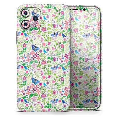 Butterflies and Flowers Watercolor Pattern V2 - DesignSkinz Protective Vinyl Decal Wrap Skin Cover Compatible with The Apple iPhone 11 Pro (Full-Body, Screen Trim & Back Glass Skin)