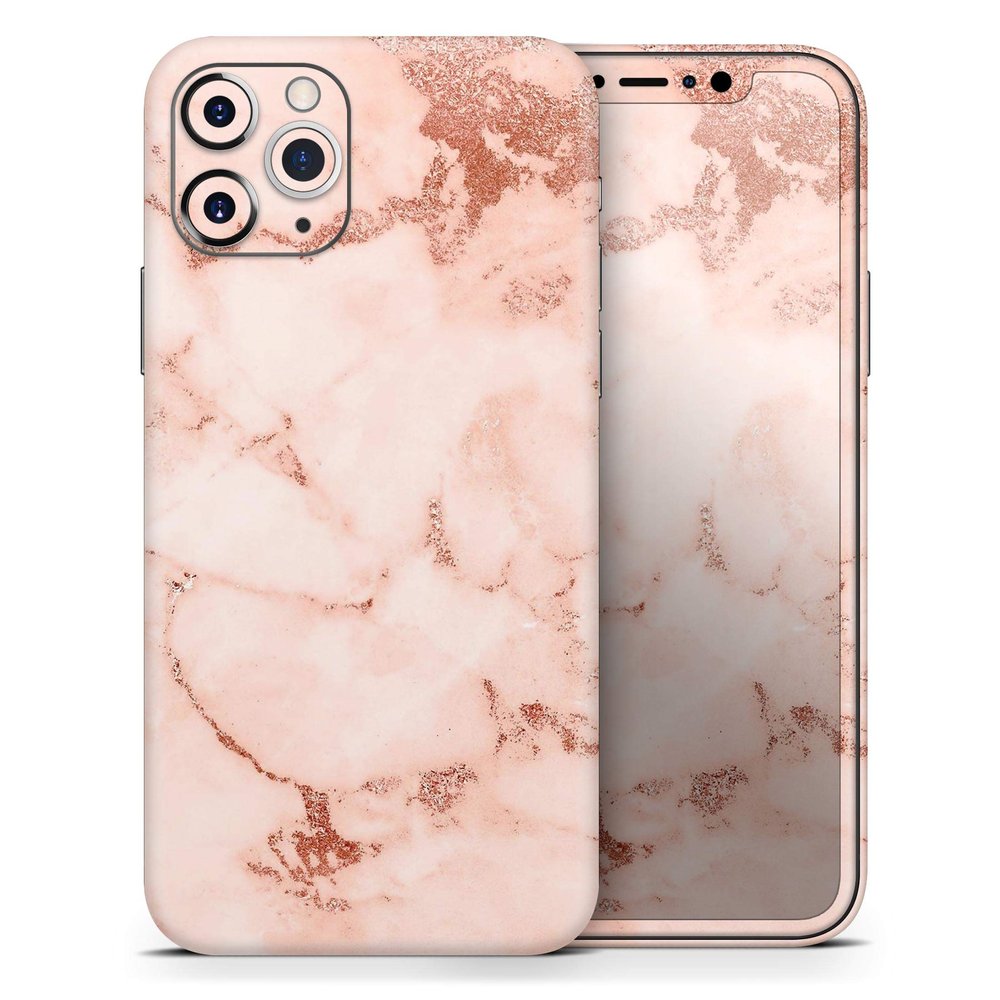 Rose Pink Marble & Digital Gold Frosted Foil V6 - DesignSkinz Protective Vinyl Decal Wrap Skin Cover Compatible with the Apple iPhone Xs Max (Full-Body, Screen Trim & Back Glass Skin)