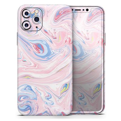 Marbleized Pink and Blue Swirl V2123 - DesignSkinz Protective Vinyl Decal Wrap Skin Cover Compatible with the Apple iPhone 11 (Full-Body, Screen Trim & Back Glass Skin)