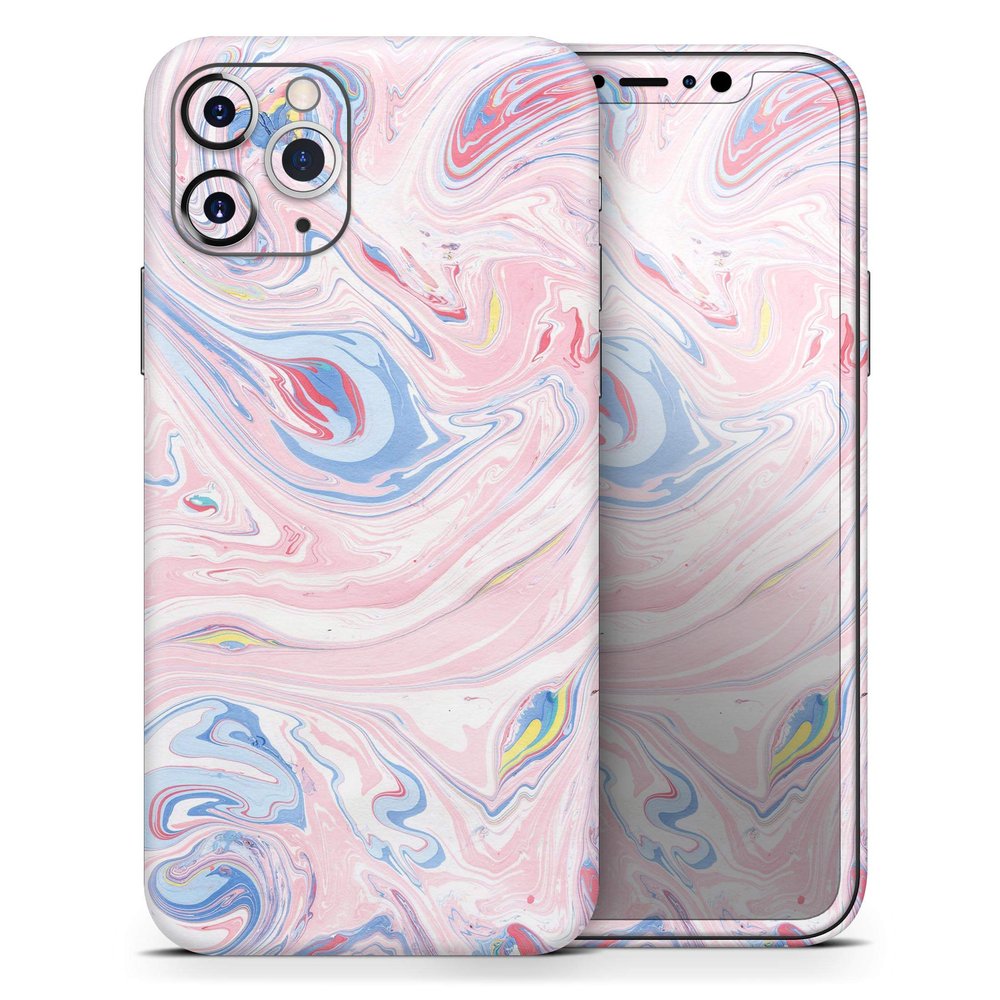 Marbleized Pink and Blue Swirl V2123 - DesignSkinz Protective Vinyl Decal Wrap Skin Cover Compatible with the Apple iPhone 11 (Full-Body, Screen Trim & Back Glass Skin)