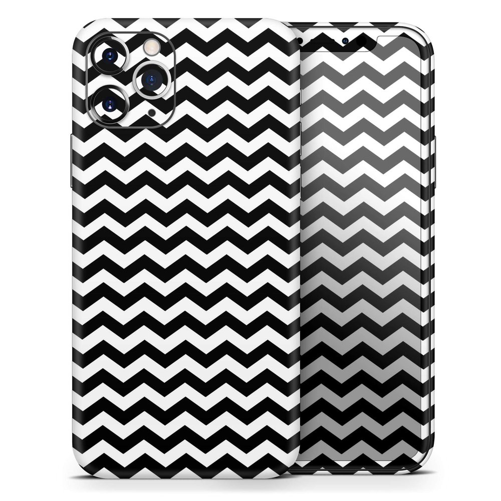 Black & White Chevron Pattern V2 - DesignSkinz Protective Vinyl Decal Wrap Skin Cover Compatible with The Apple iPhone SE (2020) (Full-Body, Screen Trim & Back Glass Skin)