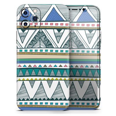 Abstract Blue and Green Triangle Aztec - DesignSkinz Protective Vinyl Decal Wrap Skin Cover Compatible with The Apple iPhone 11 Pro (Full-Body, Screen Trim & Back Glass Skin)