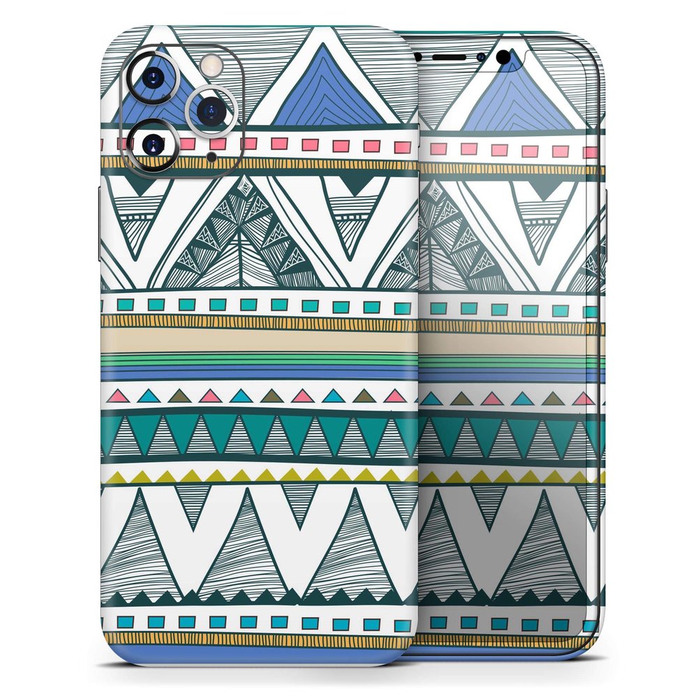 Abstract Blue and Green Triangle Aztec - DesignSkinz Protective Vinyl Decal Wrap Skin Cover Compatible with The Apple iPhone 11 Pro (Full-Body, Screen Trim & Back Glass Skin)