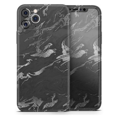 Black & Silver Marble Swirl V3 - DesignSkinz Protective Vinyl Decal Wrap Skin Cover Compatible with The Apple iPhone Xs Max (Full-Body, Screen Trim & Back Glass Skin)