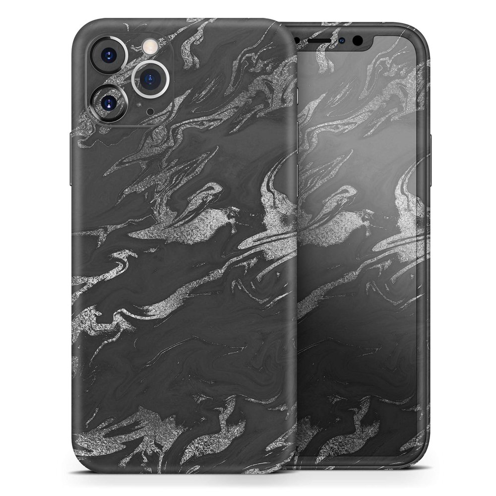Black & Silver Marble Swirl V3 - DesignSkinz Protective Vinyl Decal Wrap Skin Cover Compatible with The Apple iPhone Xs Max (Full-Body, Screen Trim & Back Glass Skin)