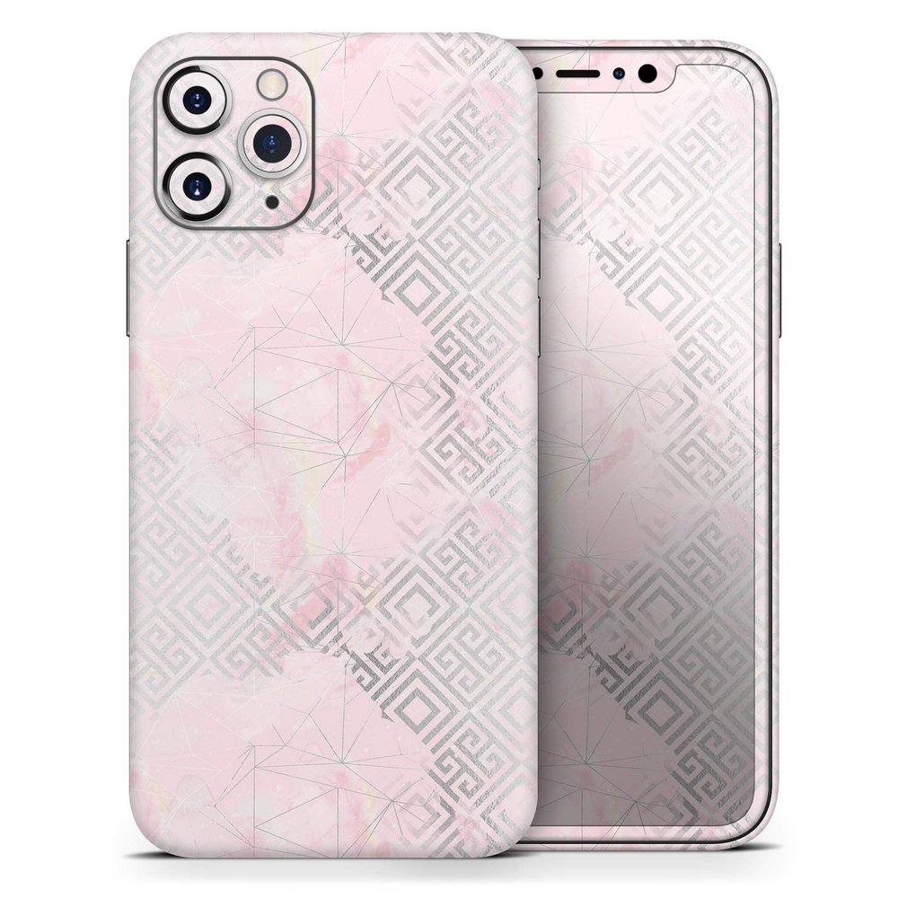 Karamfila Silver & Pink Marble V12 - DesignSkinz Protective Vinyl Decal Wrap Skin Cover Compatible with the Apple iPhone 11 (Full-Body, Screen Trim & Back Glass Skin)