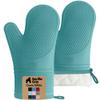GORILLA GRIP BPA-Free Soft Silicone Oven Mitts, 550F Heat Resistant Waterproof Cooking Safety Gloves, Thick Cotton Lining, Flexible Gripping for BBQ Grilling, Kitchen Potholders, 12.5x8.3, Turquoise view 1