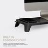 POUT E8 Wood Desk Monitor Computer Stand Riser Shelf + USB HUB + Qi Fast Wireless Charging Charger Pad Mat for Laptop, Apple, iMac, PC, iPhone, Samsung Galaxy, Airpod 2, Buds (Black) view 2