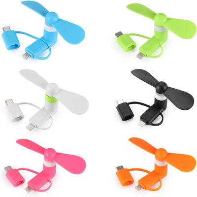 A plus Mini Cell Phone Fan 3-in-1 Mobile Phone Fans Compatible with iPhone/iPad/Android Smartphone/Tablet Fit for Micro USB/Type C/Lightning Port Fan Colorful and Powerful Fans(6-Pack)