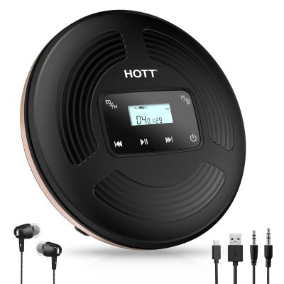 HOTT CD903TF Portable CD Player with Bluetooth and FM Transmitter with Touch Buttons Backlight,Rechargeable with AUX Cable,CD Player Shockproof for Car
