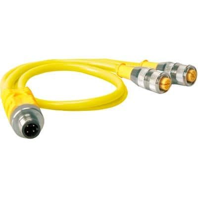 TURCK VBRS 4.4-2RK 4T-0.3/0.3 Conn 2-Branch Splitter, P1: Str M12 M 4 pos to J1/J2: 2 Str M12 F 4pos, Ji2: NC, P12-J24, P14-J14, 3x20AWG 0.3/0.3M, PVC 4A 250V